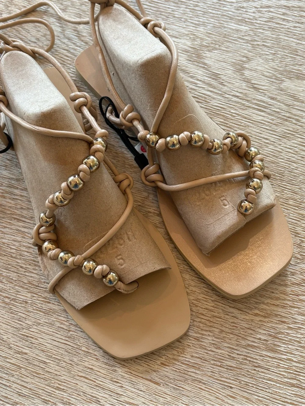 NWT Zara Sand Beige Strappy Flat Sandals - Picture 8 of 11